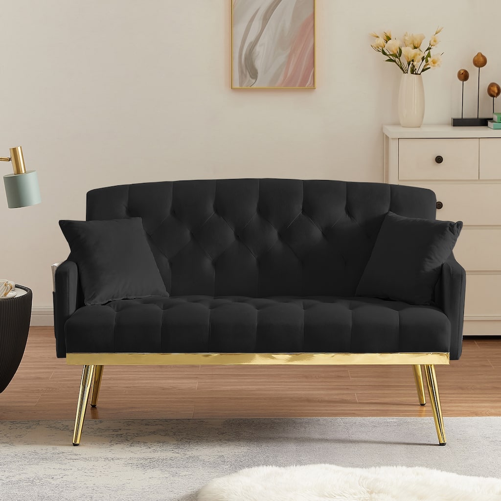 55.5″ Velvet 2-Seater Sofa with 2 Pillows, Contemporary Style & Easy Assembly