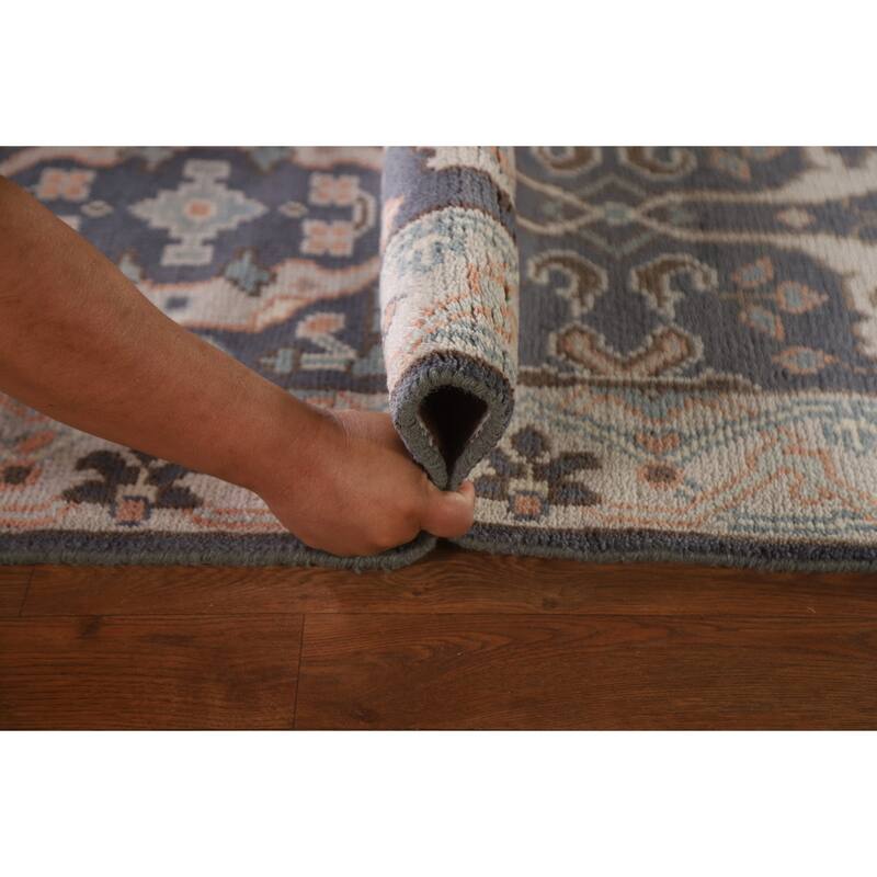 Gray Blue Oushak Indian Runner Rug Hand-Knotted Wool Carpet - 2'5"x 10'0"