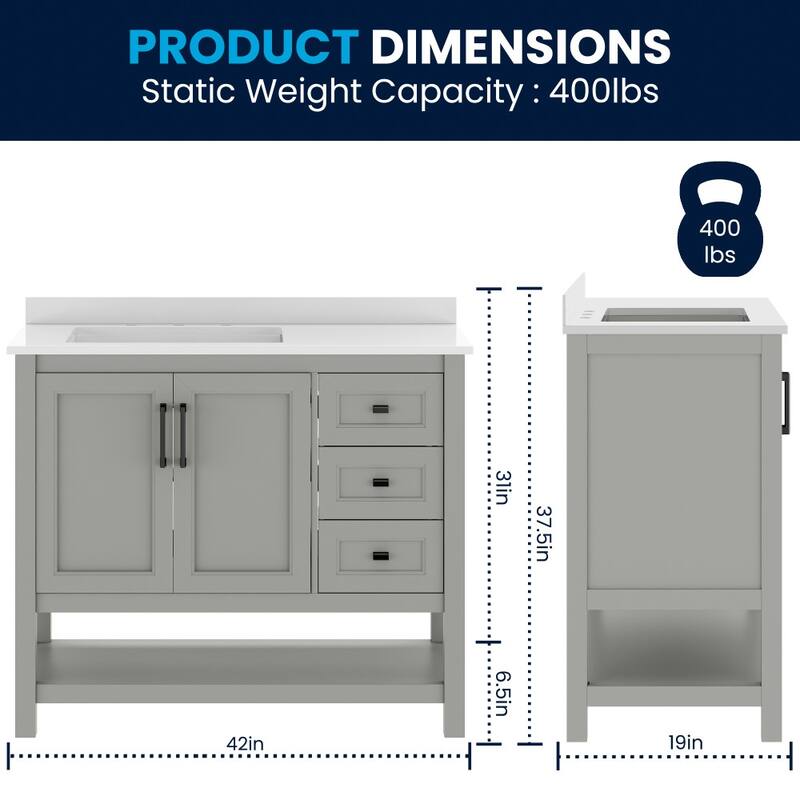 Bathroom Vanity with Sink, Open Storage, and Storage Drawers