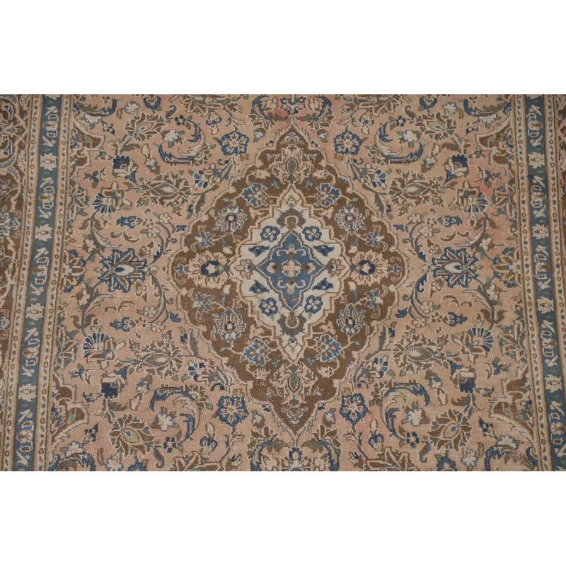 Hand Knotted Oriental 100% Wool Carpet Traditional Floral Coral Mashad Area Rug - 9' 1'' X 6' 1''