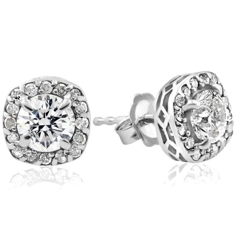 3/4CT Round Diamond Cushion Halo Studs White Gold