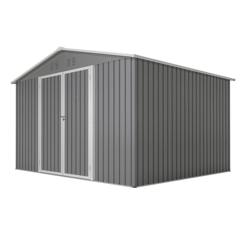 All Weather 10X8 FT Outdoor Storage Shed Metal Lockable Grey