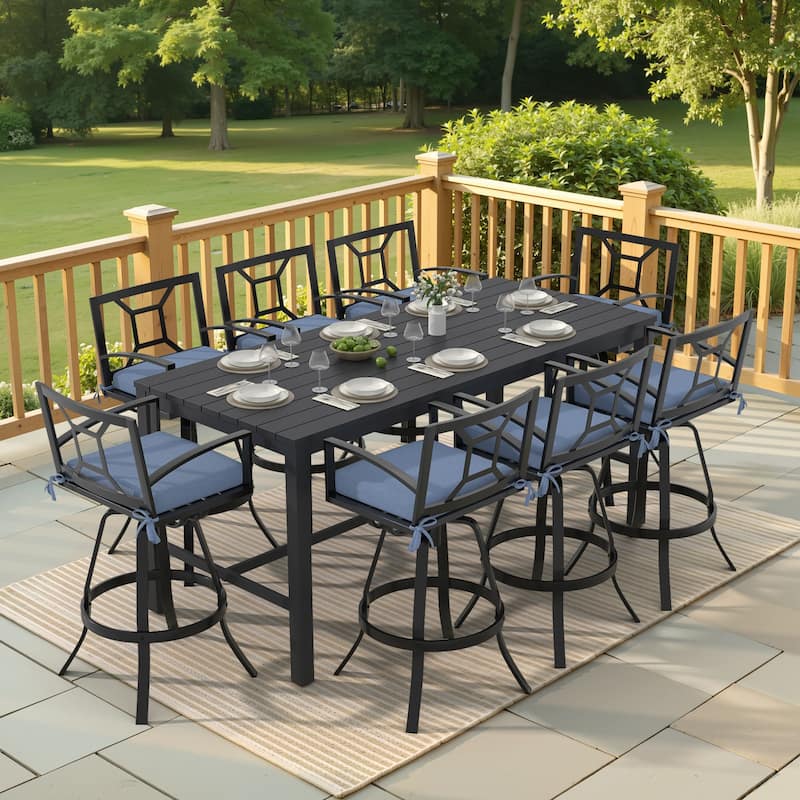 Outdoor Premium All-Aluminum Bar Height Bar Stools with Sunbrella Cushions - Spectrum Denim - 8PC