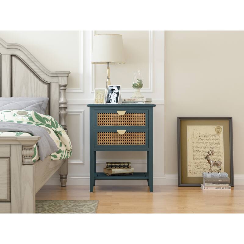 2 Drawer Side table, Naturel Rattan, End table, Suitable for bedroom, living room, study