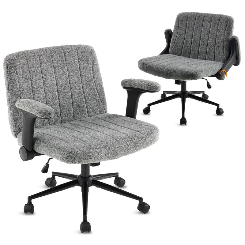 Chenille Swivel Chair With Adjustable Flip-Up Arms For Cross-Legged