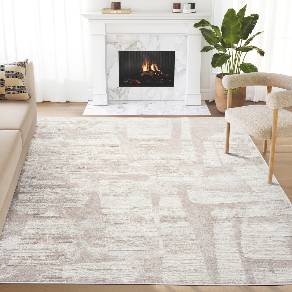 Abani Viva VIV120A Neutral Cream Beige Block Pattern Area Rug