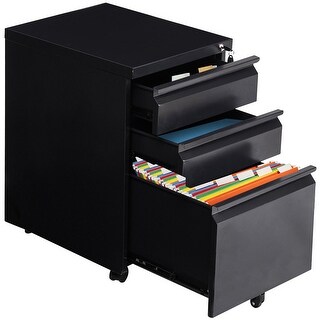Shop Gymax Black Home Office 3 Drawers Mobile File Cabinet Rolling