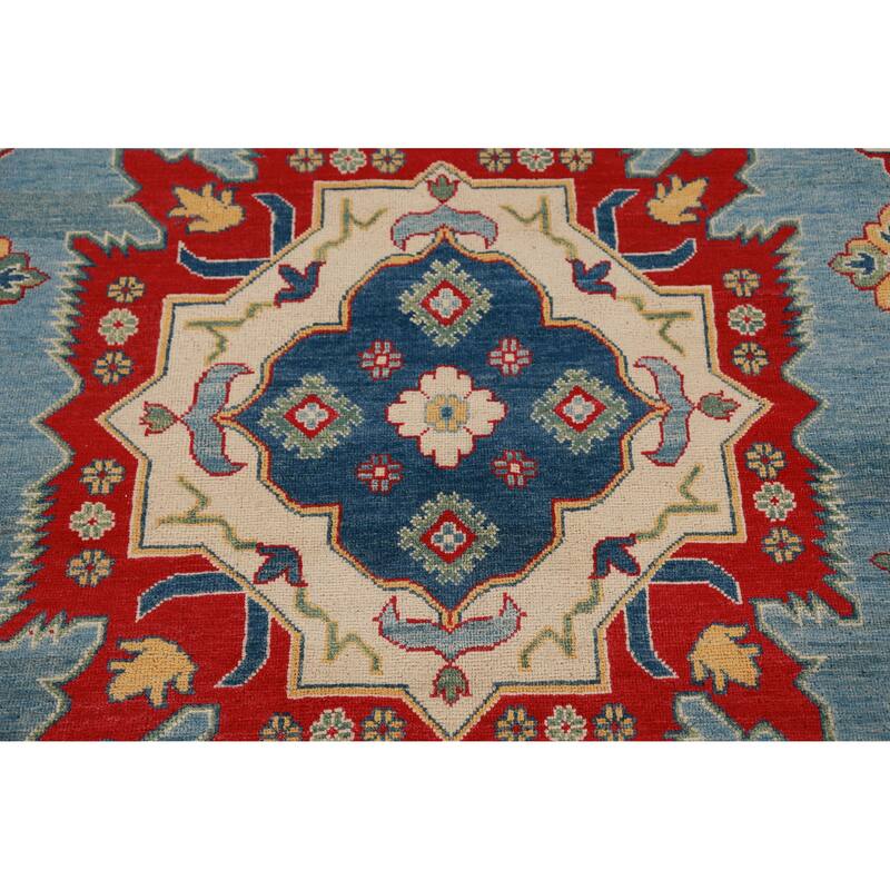 Hand Knotted Oriental 100% Wool Carpet Traditional Medallion Navy Blue & Blues Kazak Area Rug - 13' 9'' X 9' 10''