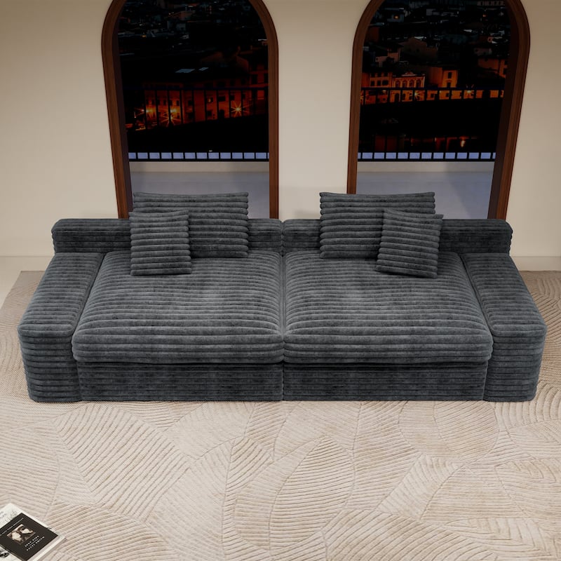 Cloud Boneless Sectional Couch, Modular Deep Seat Sofa, Upholstered Loveseat Corduroy Foam Sofa Couches for Living Room