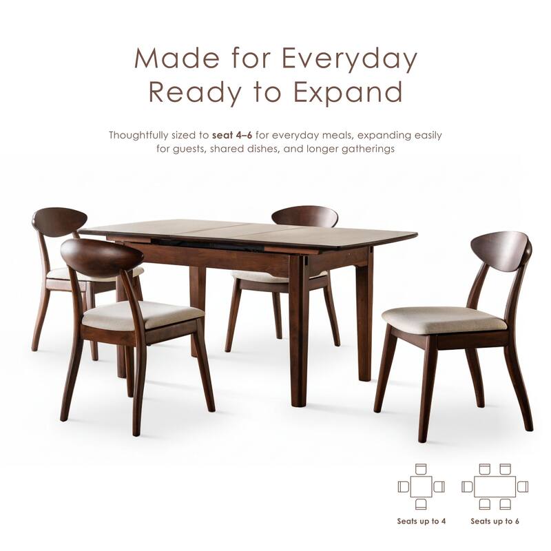 Furniture of America Abigail VIII Mid-Century Modern 5-Piece Rich Walnut Solid Wood 64-inch Extendable Dining Set
