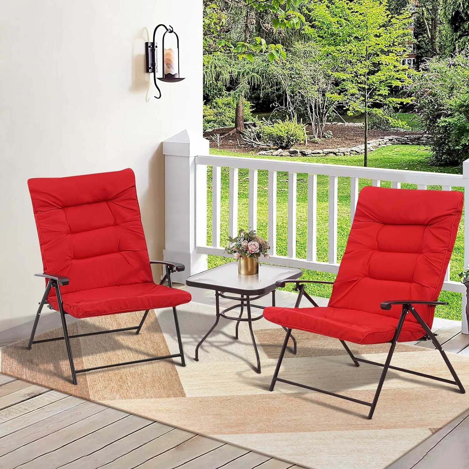 SUNCROWN 3 Piece Outdoor Patio Padded Folding Chairs Bistro Set