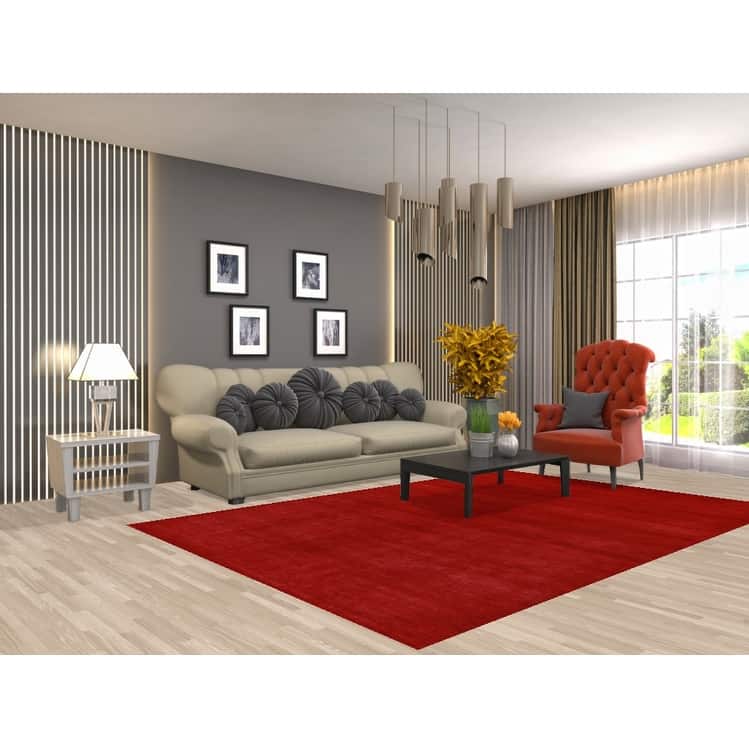 Hand Knotted Oriental 100% Wool Carpet Modern Solid Red Gabbeh Area Rug - 9' 0'' X 6' 2''