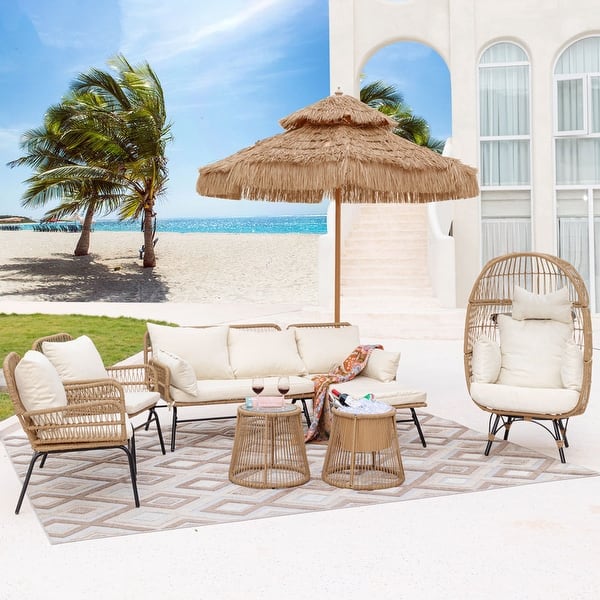 Outdoor Wicker Boho Patio Furniture Conversation Sectional Sofa Set ...