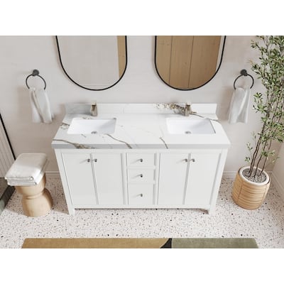 Willow Collections 60 in. W x 22 in. D Chicago Double Sink Bathroom Vanity with Countertop
