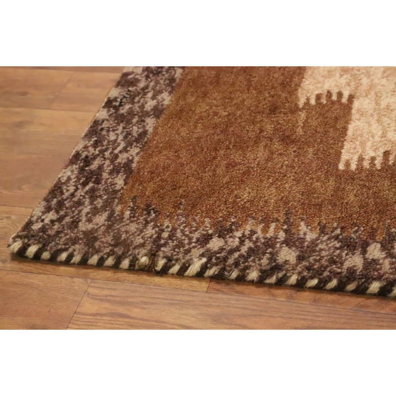 Hand Knotted Oriental 100% Wool Carpet Modern Geometric Brown Gabbeh Area Rug - 2' 10'' X 2' 1''