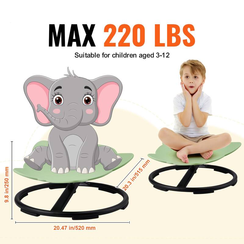 Elephant Shape Plastic Kids Swivel Toy Chair with Non-Slip Metal Base Ideal Gift for Birthday or Christmas