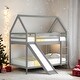 preview thumbnail 1 of 27, Twin over Twin House Shape Bunk bed with Slide Grey