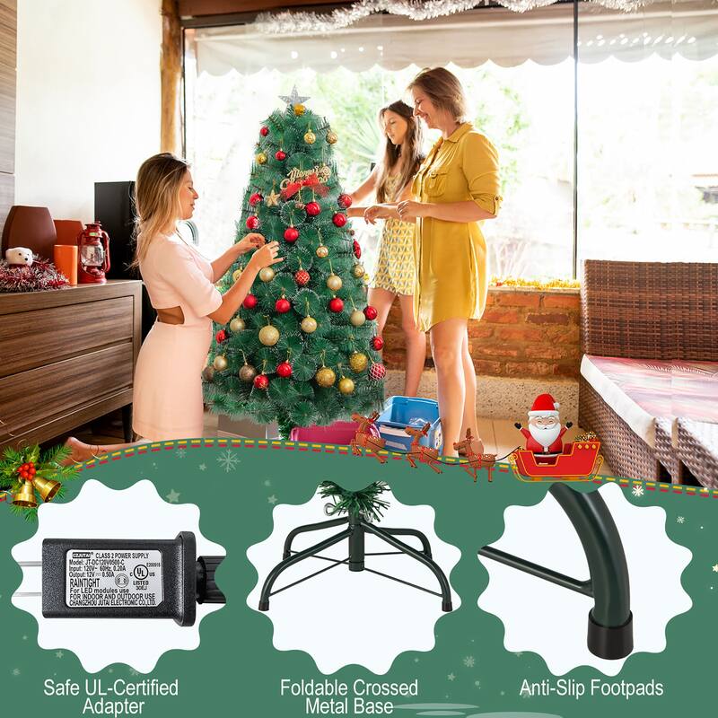 Gymax 5/6/7 FT Pre-Lit Fiber Optic Christmas Tree Artificial Christmas