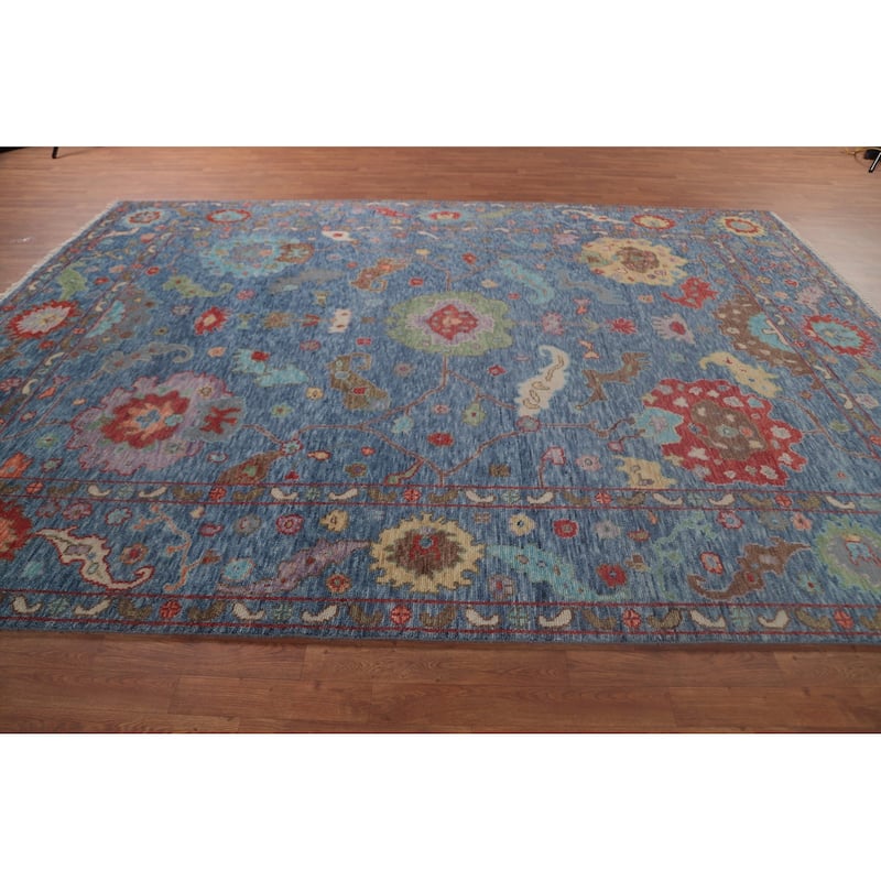 Geometric Blue Oushak Oriental Area Rug Handmade Wool Carpet - 8'9" x 11'10"
