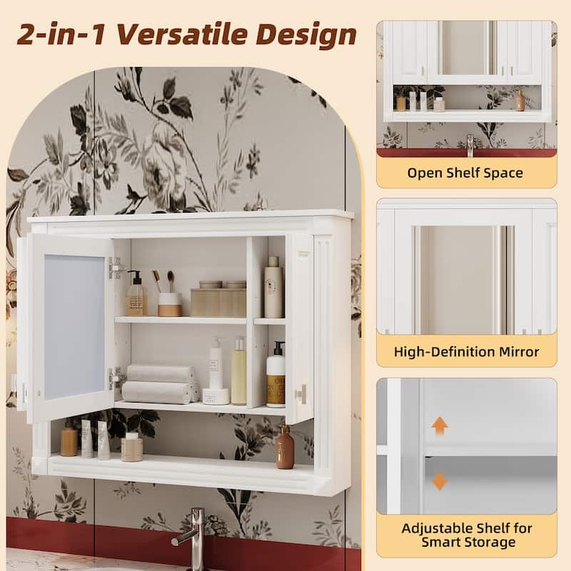 35"Bathroom Wall Cabinet with Mirror, Wall Mounted Medicine Cabinet with Open Shelf, Mirrored Door Over Toilet Storage Cabinet