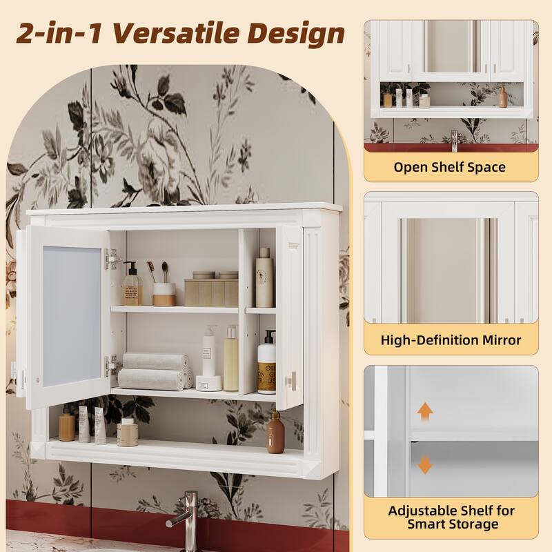 35 Inch Wall Mounted Medicine Cabinet with Mirror, Adjustable Shelves, Open Storage, Over Toilet Bathroom Cabinet