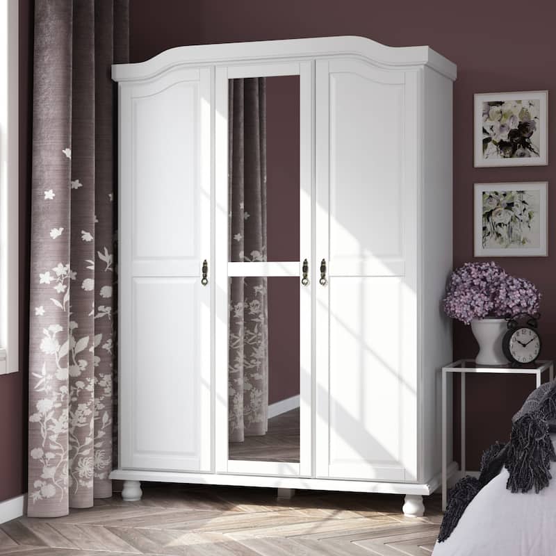 Palace Imports 100% Solid Wood Kyle 3-Door Wardrobe Armoire with Raised Panel or Mirrored Doors