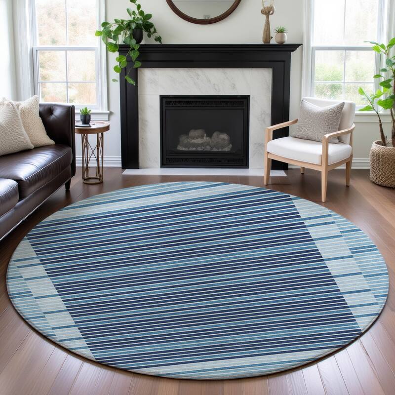 Premium Washable Super Soft Border Geo Mayfield Rug - Sky - 8' x 8'