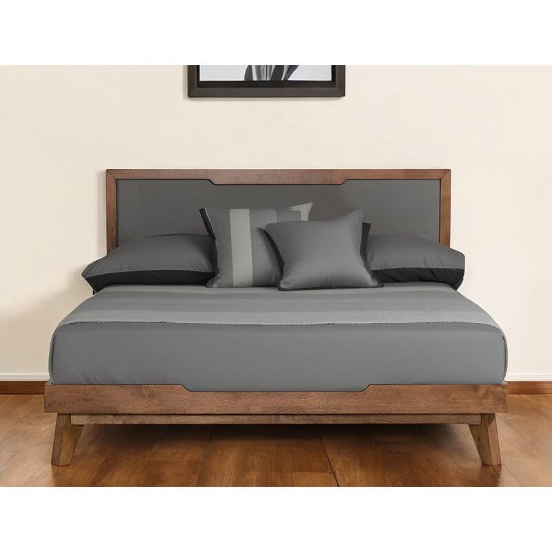 HomeRoots Gray and Brown Wood And Linen King Bed Frame - King