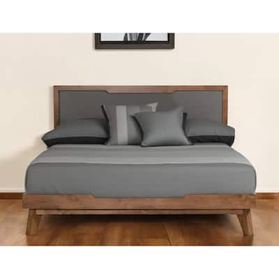 HomeRoots Gray and Brown Wood And Linen King Bed Frame