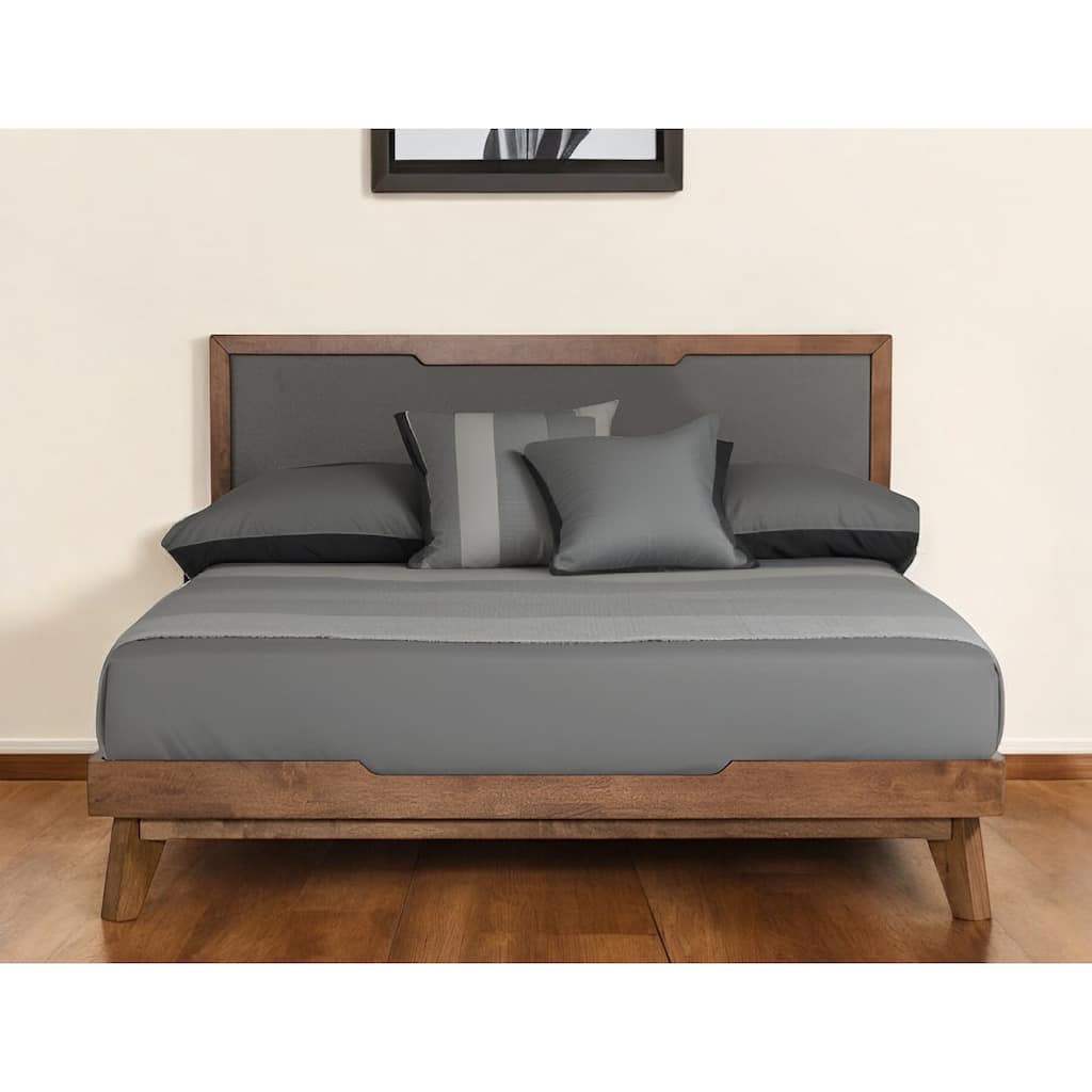 HomeRoots Gray and Brown Wood And Linen Queen Bed Frame