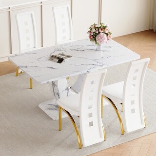 Table and chair set, Marble Patterned Dining Table Set - 63"x37" with 4 ...