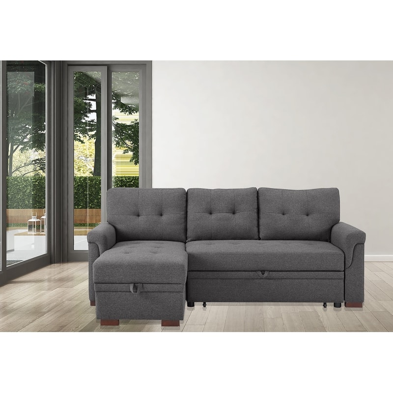 84" Dark Gray Linen Sleeper Sofa with Storage Chaise
