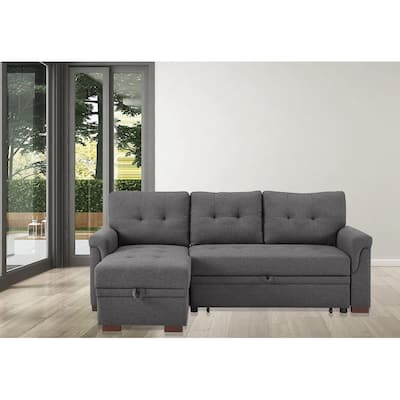 84" Dark Gray Linen Sleeper Sofa with Storage Chaise