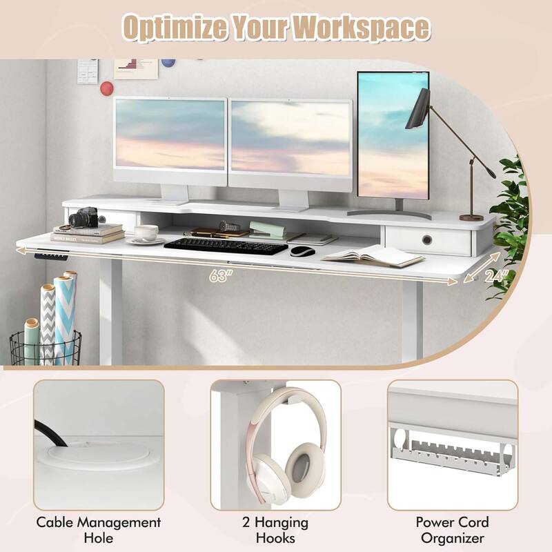 Electric Standing Desk Height Adjustable Stand Up Desk w/Storage Shelf