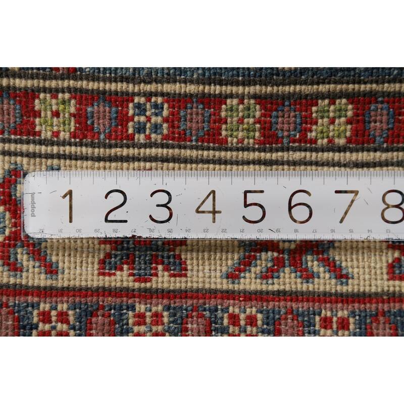 Hand Knotted Oriental 100% Wool Carpet Traditional Geometric Navy Blue & Blues Kazak Area Rug - 3' 1'' X 2' 0''