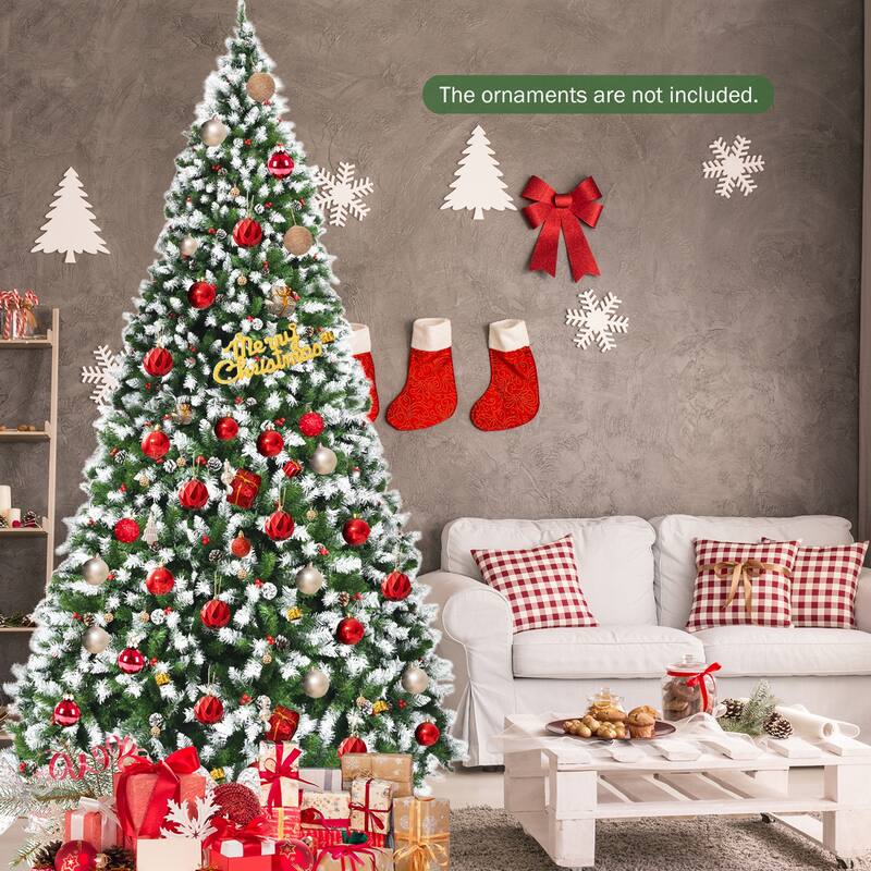 Gymax 6/7.5/9 FT Pre-lit Snow Sprayed Christmas Tree Artificial Xmas - See details