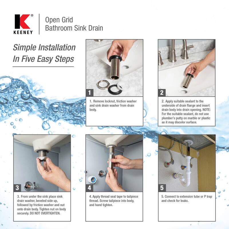 Keeney Open Grid Bathroom Sink Drain without Overflow - N/A