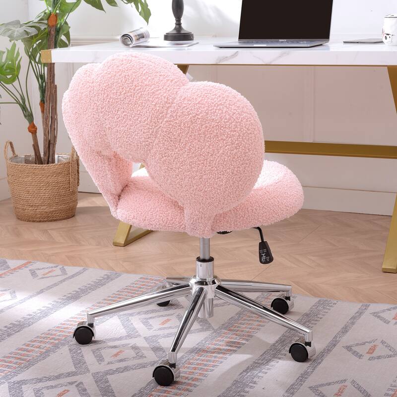 Criss Cross Chair with Wheels, Teddy Fabric Home Office Chair, 360°Swivel Height Adjustable Swivel Vanity Chair
