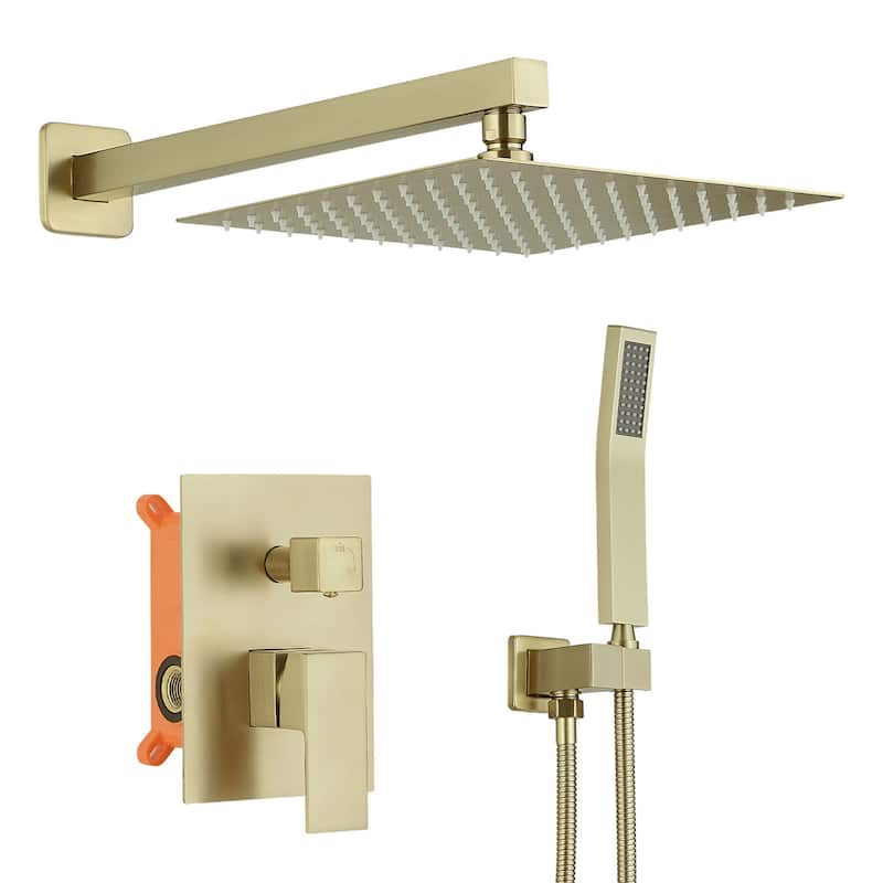10-inch Brushed Gold Wall Mount Dual Shower Head Hand Shower Set - Brushed gold