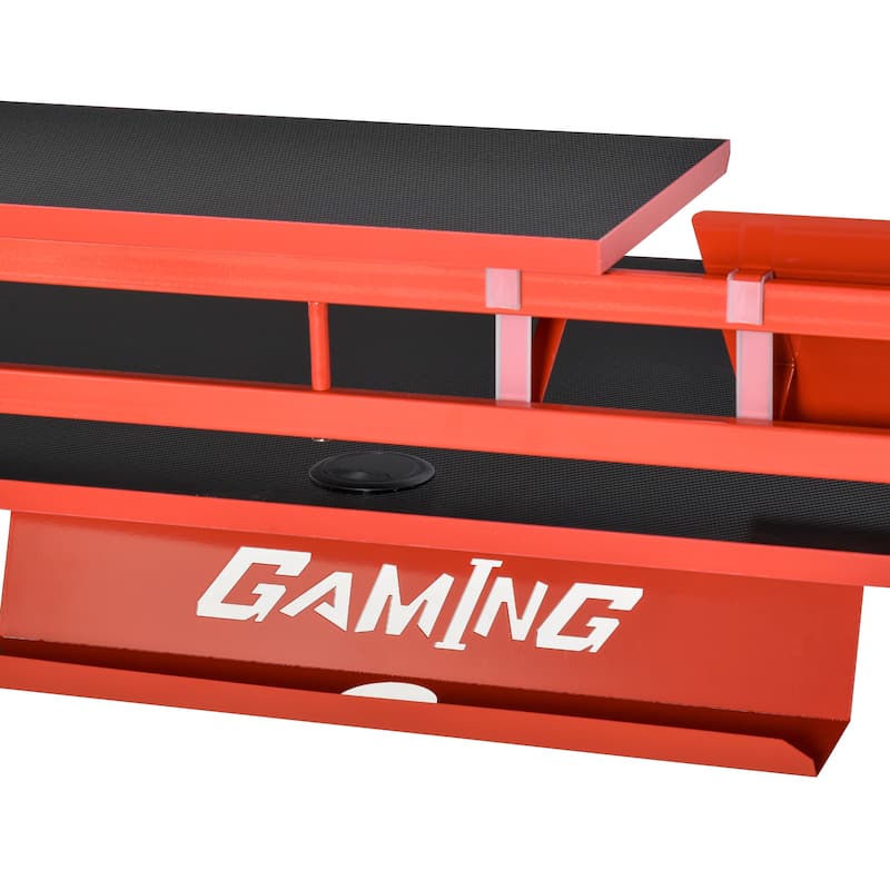 HOMCOM Gaming Desk Workstation with Monitor Shelf, Gamepad Rack, Cup Holder, Headphone Hook, and Cable Basket, Red