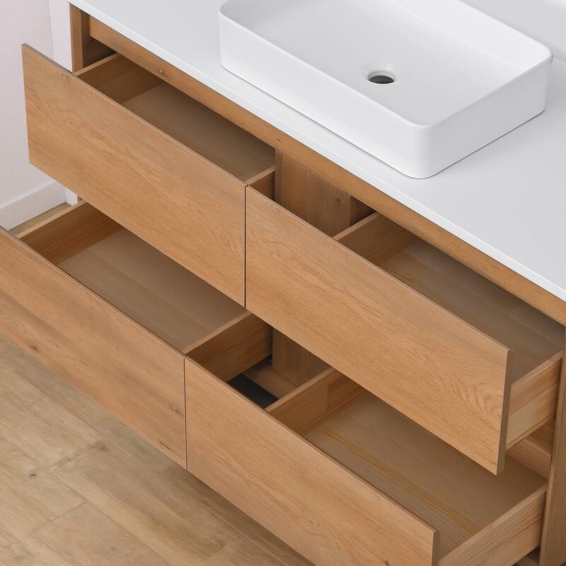 Sylphar 48 inch Toffee Oak Floating Bathroom Vanity with White Quartz Top