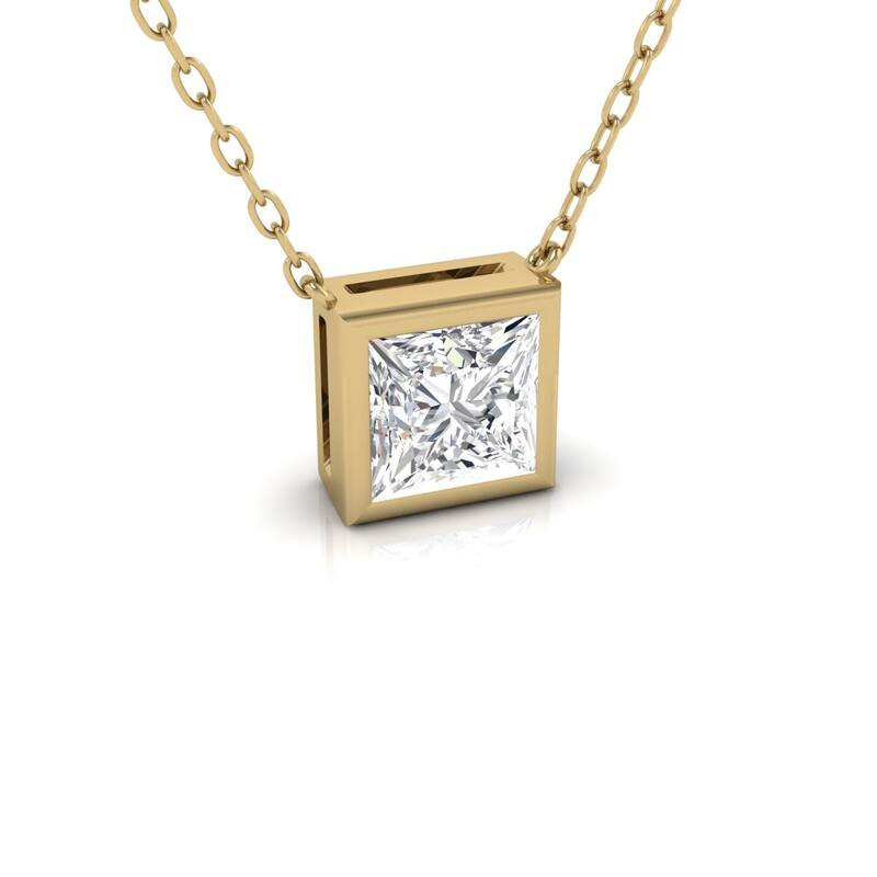 Marquee Lab Grown 3/4 Carat Princess Cut Bezel Set Diamond Solitaire Pendant in 14K Yellow Gold