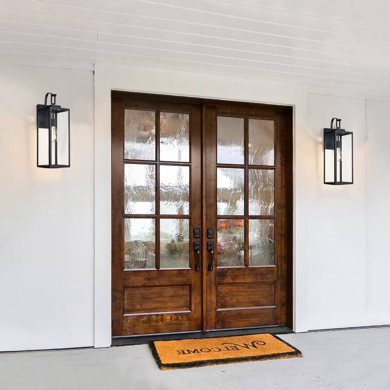 1-Light 22.48in Matte Black Outdoor Wall Lantern with Clear Glass Shade