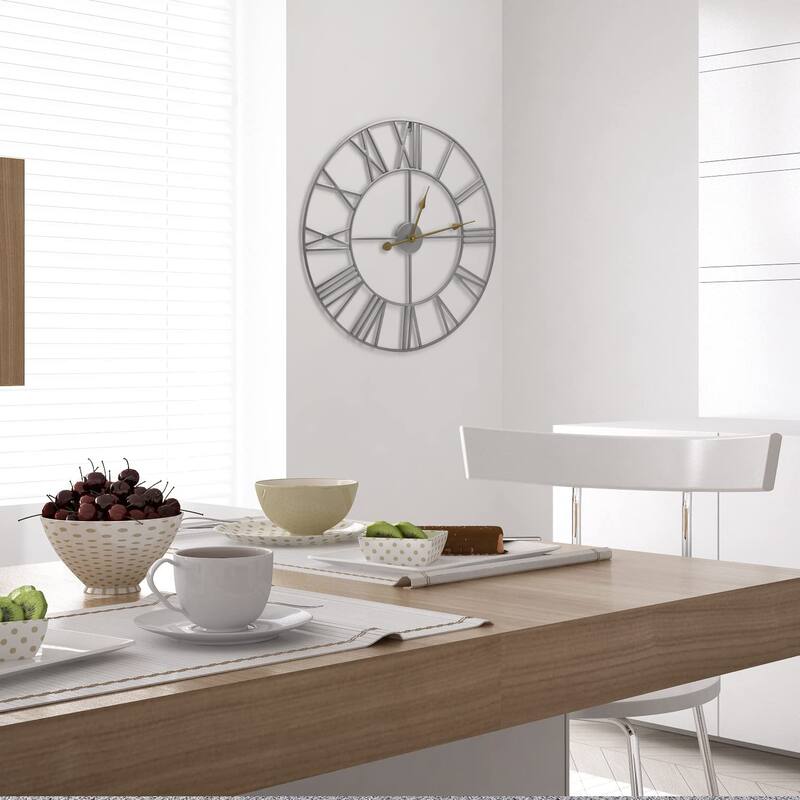 Sorbus Large Decorative Wall Clock, Analog Metal Clock, 24" Round (Silver)