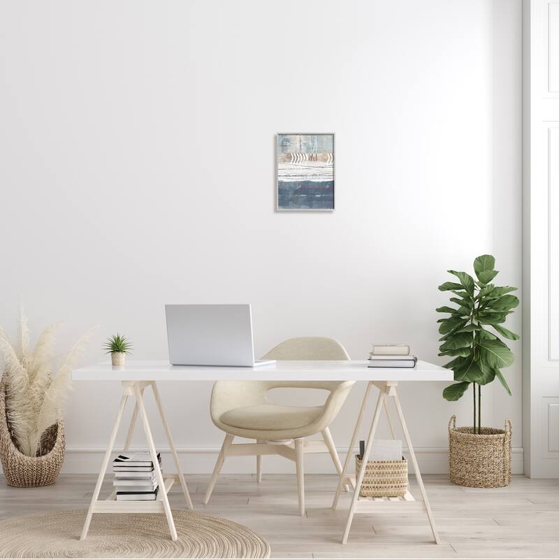Stupell Nautical Abstract Painting Waved Lines Neutral Horizon Framed Wall Art - Blue