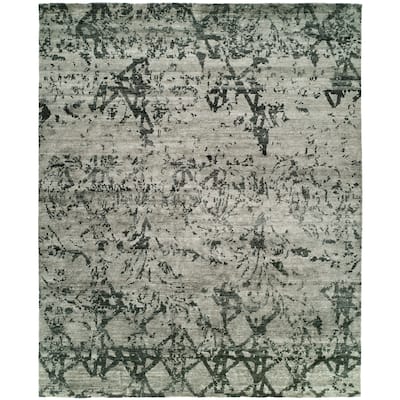 Modern Grey Hand-Knotted Viscose Area Rug