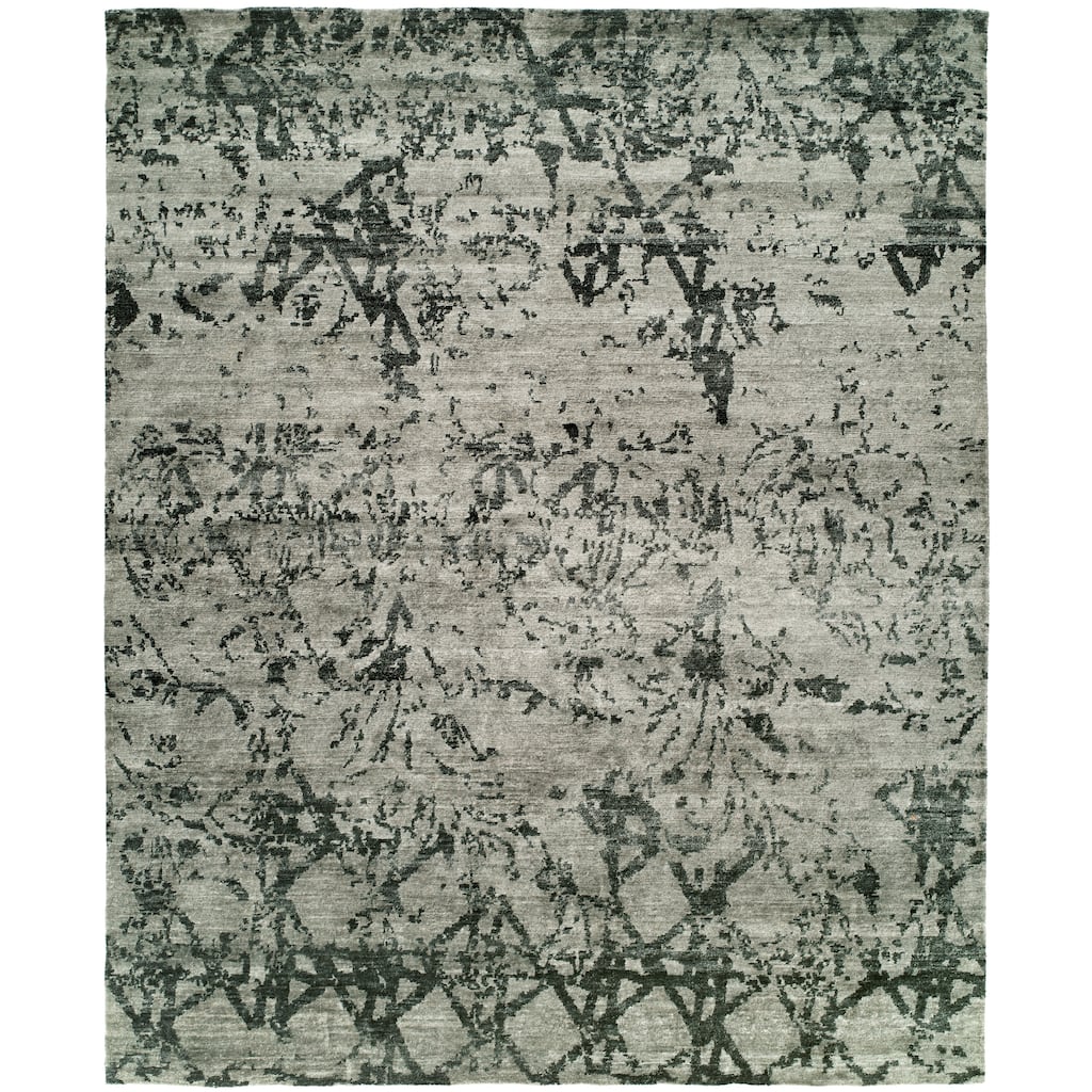 Modern Grey Hand-Knotted Viscose Area Rug
