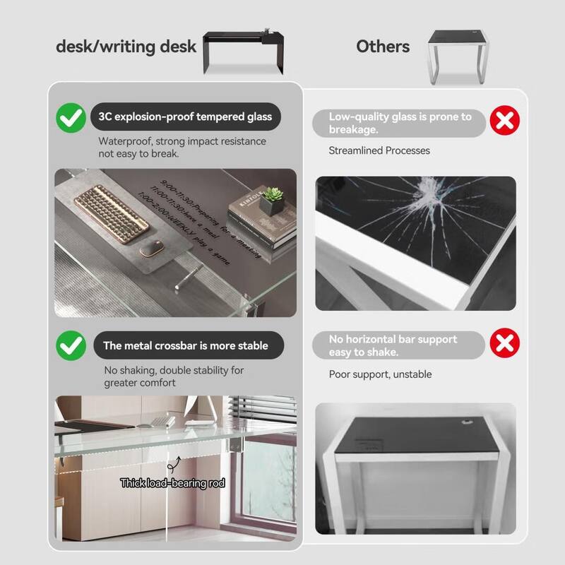 Modern Minimalist Tempered Glass Writing Desk,Transparent All Glass Workstation with Sleek Chrome Hardware for Home Office