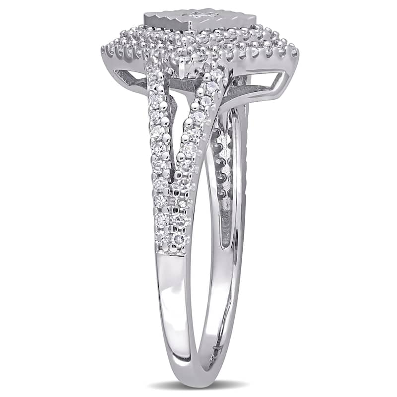Miadora 1/2ct TDW Diamond Halo Split Shank Ring in Sterling Silver