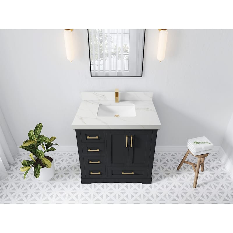 Willow Collections 36 x 22 Boston Center Sink Right Bathroom Vanity with Countertop